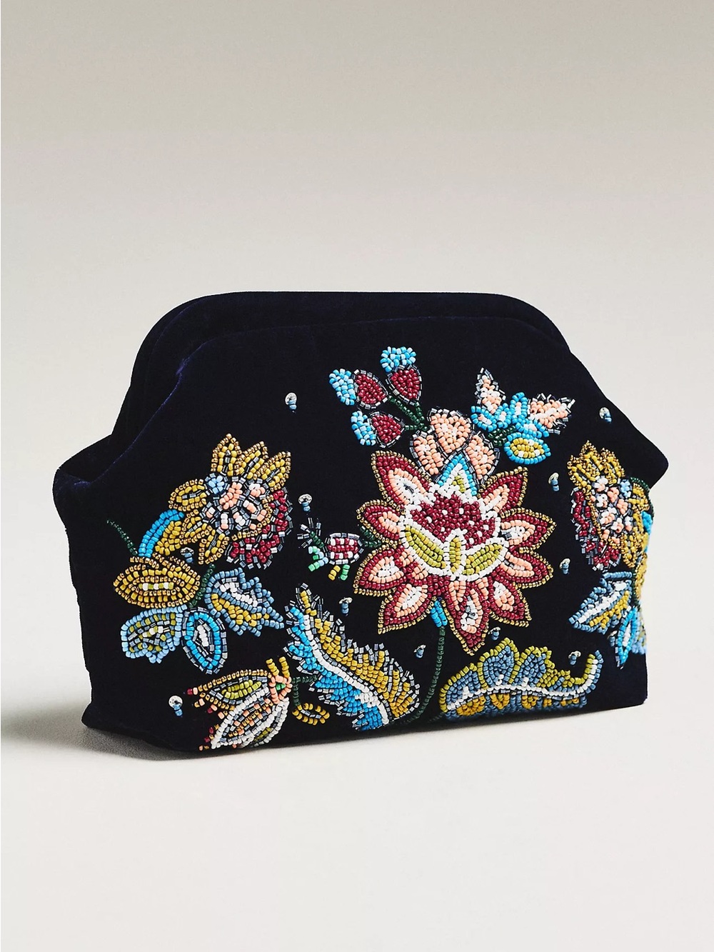 NWT new Anthropologie beaded velvet floral clutch purse black multicolor